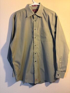 Nordstrom Smartcare Dress Shirt | 16.5 34 | Olive Green‎ Micro-Check